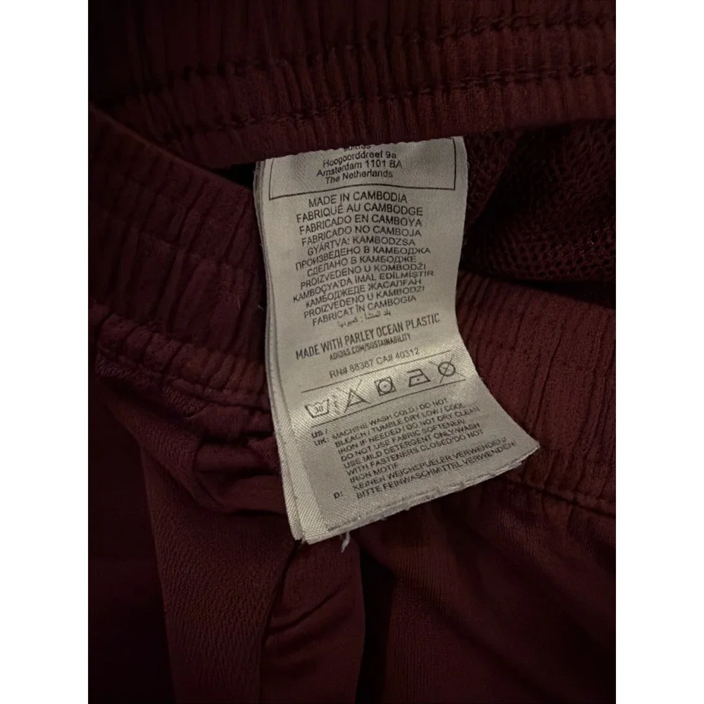 Adidas x Parley Men's Athletic Shorts Burgundy Zipper Pockets Maroon